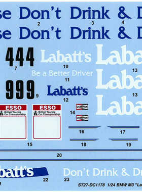 TABU 模型水贴 1：24 车模水贴 DC1178 BMW M3 Labatt's 1991