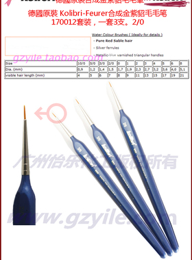 德国 Kolibri-Feurer 金紫貂毛毛笔 套裝170012 Brush888 size2/0