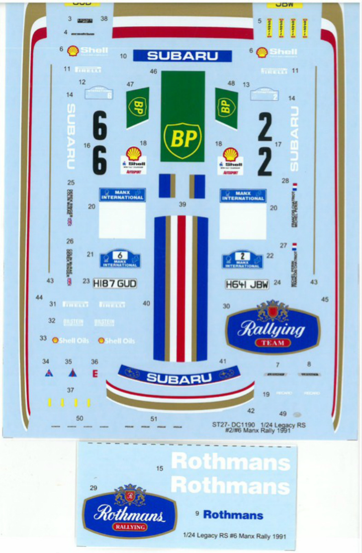 TABU 模型水贴 1/24 DC1190 Lagacy RS Manx Rally 1991