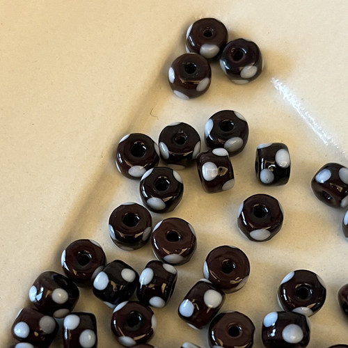 玻璃散珠深咖波点小圆珠车轮