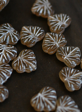 秋日描白树叶捷克珠玻璃散珠diy手作耳环材料百搭自然