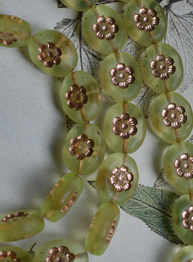 diy手工手作耳环材料椭圆压花哑光黄色捷克珠14x11mm