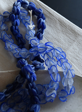 蓝色白透明感渐变透明感土耳其玻璃珠手作串珠材料