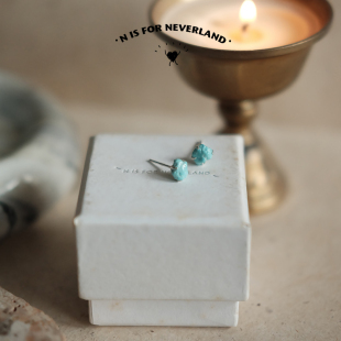 荒原之眼 通体s925银耳钉 幸运之石藏风无优化原矿绿松石男女款