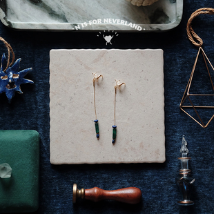 只此青绿 耳环 古典青金石孔雀石蓝绿两戴月亮s925银针18k包金长款