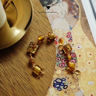 nisforneverland克利姆特油画风焦糖色高质感手工琉璃18k包金手链