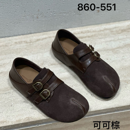 诗路花语七彩青春2026秋真皮假分趾勃肯鞋平底单鞋懒人鞋860-551
