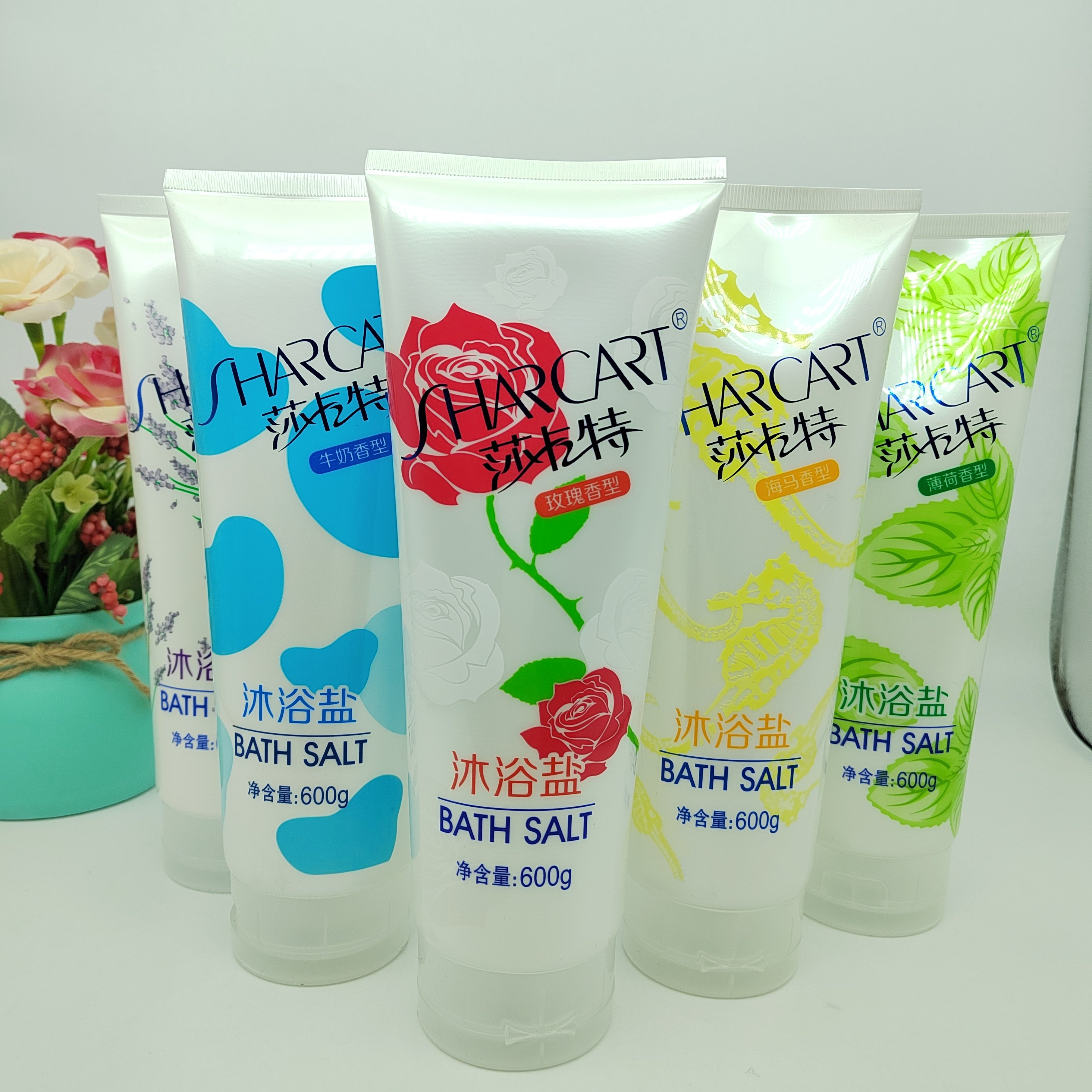 4瓶组合莎卡特沐浴盐600g泡澡牛奶玫瑰去角质搓澡磨砂颗粒去鸡皮