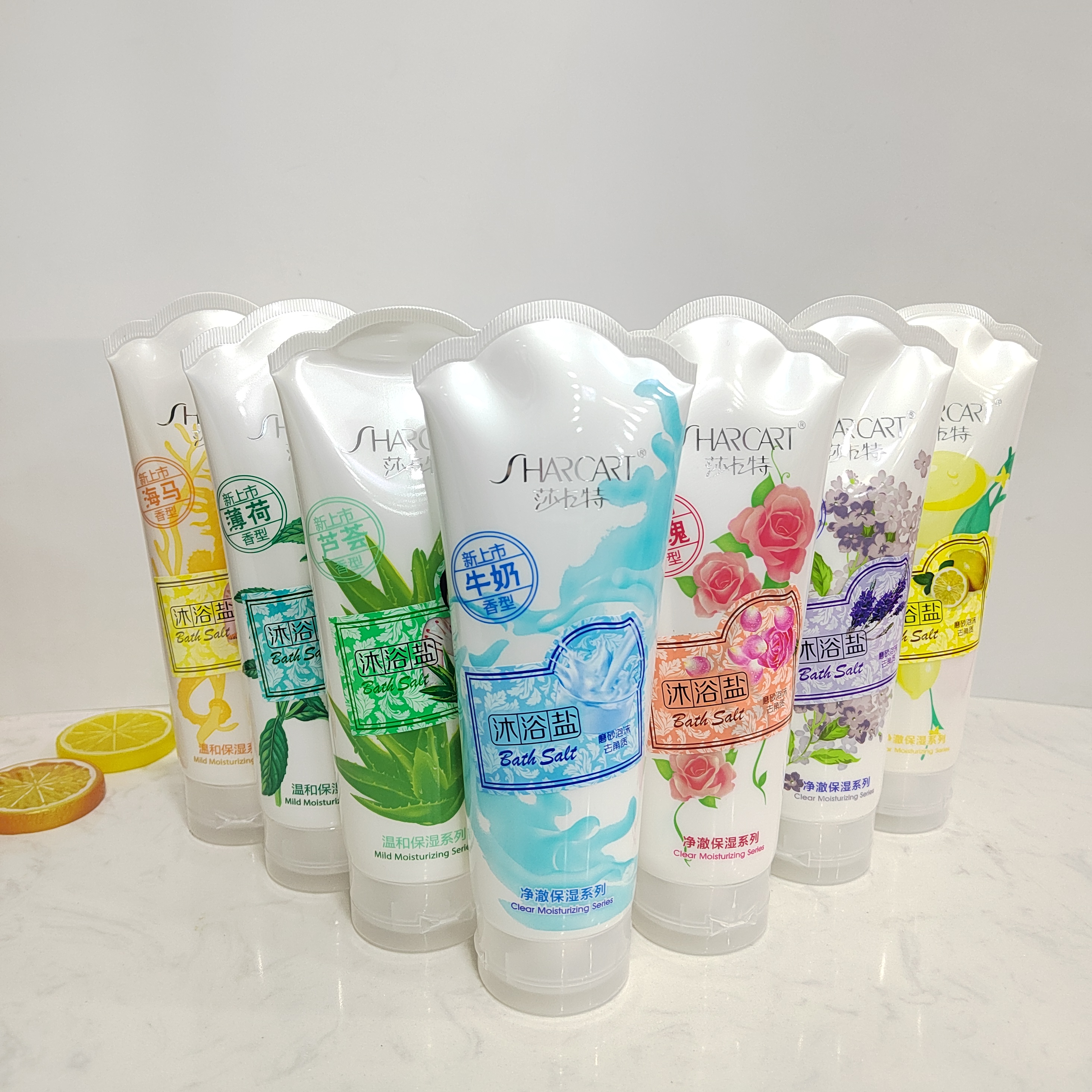 6瓶装莎卡特320g沐浴盐膏状颗粒磨砂搓澡去鸡皮新款香味混装