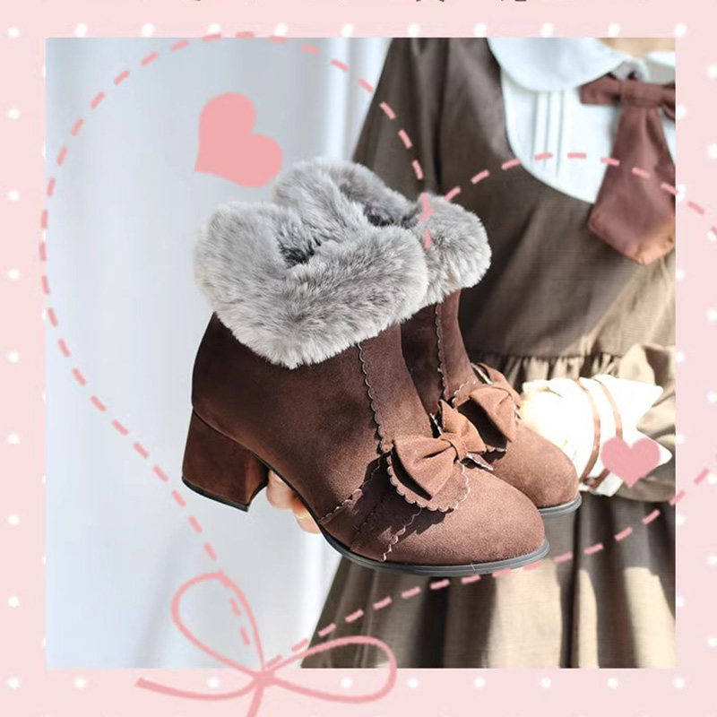 B品亏本处理no退no换 毛毛粗跟显瘦中跟百搭可爱马丁靴高跟短靴女,女鞋,马丁靴,淘宝优惠券,粉丝福利购,淘宝优惠卷