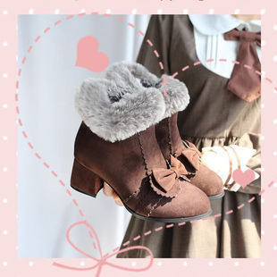 B品亏本处理no退no换 毛毛粗跟显瘦中跟百搭可爱马丁靴高跟短靴女