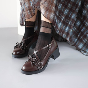 高跟原创玛丽珍鞋 洛丽塔鞋 日常皮鞋 LO鞋 子 棕色小皮鞋 春日Lolita鞋