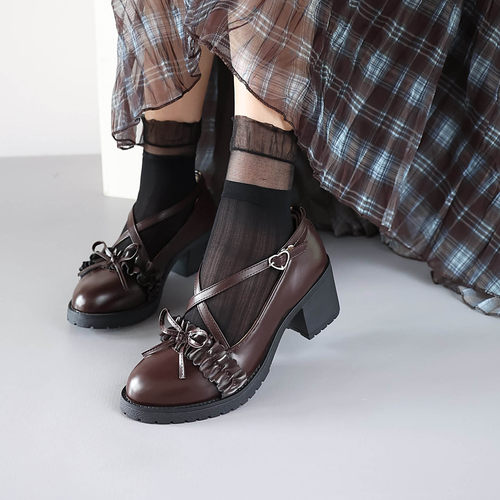 洛丽塔鞋高跟尖头玛丽珍小皮鞋女