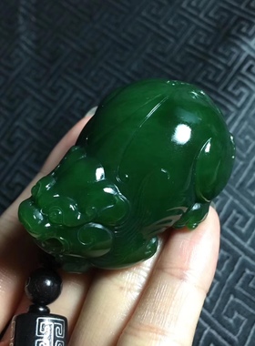 收藏品霸气十足新疆和田碧玉大貔貅立体雕刻终身保真支持复检旺财