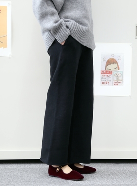 秋冬女士加绒舒适保暖黑色直筒显瘦休闲裤极简风宽松百搭裤子