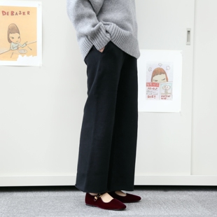 秋冬女士加绒舒适保暖黑色直筒显瘦休闲裤极简风宽松百搭裤子