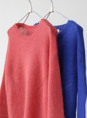 特价秋冬羊毛马海毛温柔慵懒风圆领长袖针织衫女宽松毛衣上衣