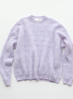 秋冬女士拉毛拉绒纯色智感菱格软糯舒适山羊绒针织衫厚毛衣