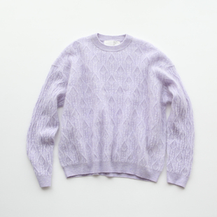 秋冬女士拉毛拉绒纯色智感菱格软糯舒适山羊绒针织衫厚毛衣