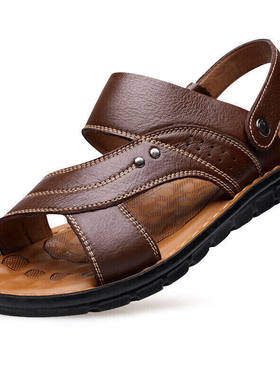 大码宜驰EGCHI凉鞋男士凉拖鞋户外头层牛皮透气沙滩鞋12129棕色41