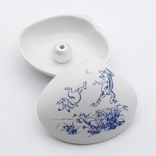 日本进口 相扑 鸟兽戏画 贝壳型 陶瓷香立座托盘皿插 摆件 现货