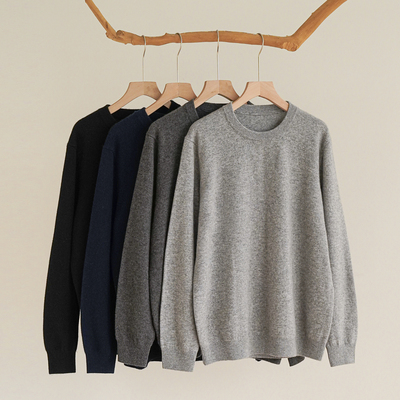 康赛妮100%纯山羊绒衫男士圆领