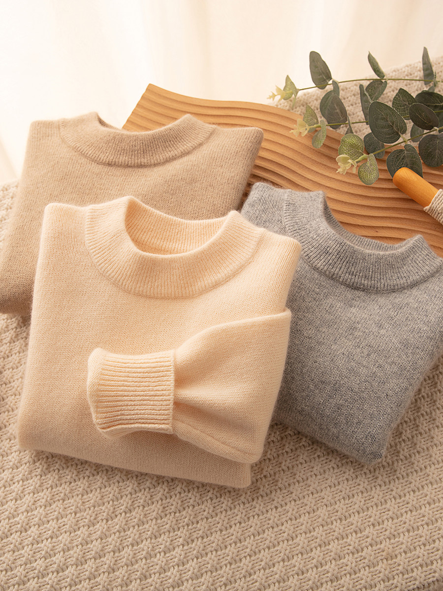 男女宝宝双股加厚羊绒衫儿童基础打底毛衣亲子款中领百搭针织衫厚