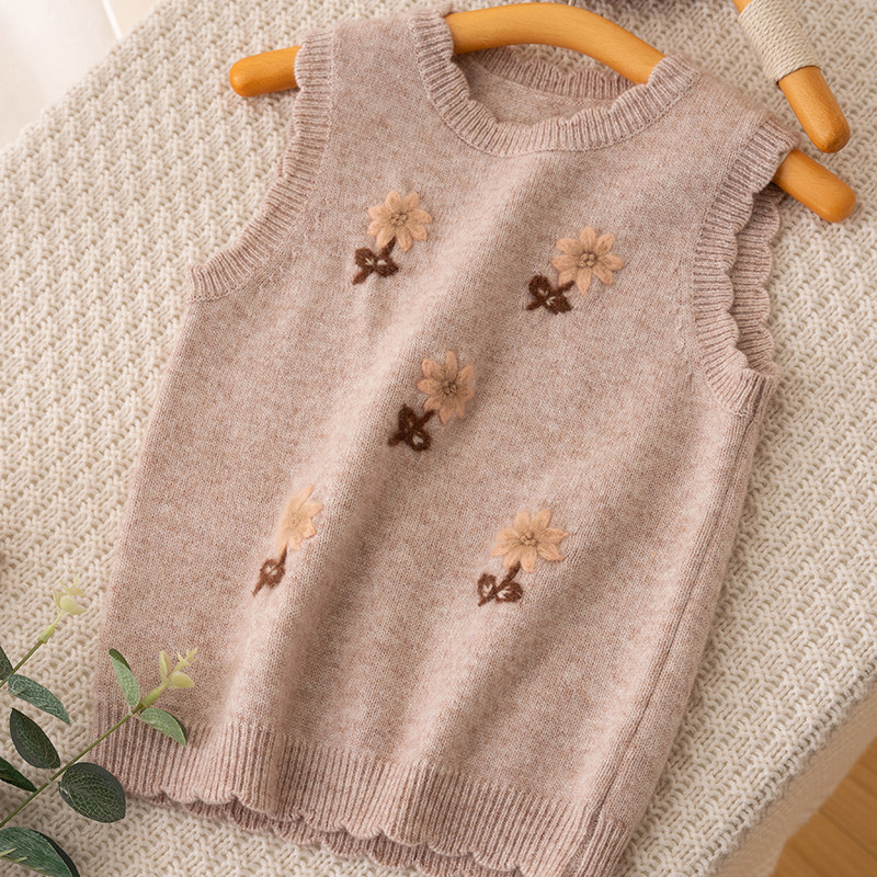 女童圆领手工做花毛衣背心女孩儿宝宝羊绒马甲儿童针织软糯坎肩,童装/婴儿装/亲子装,马甲,淘宝优惠券,粉丝福利购,淘宝优惠卷