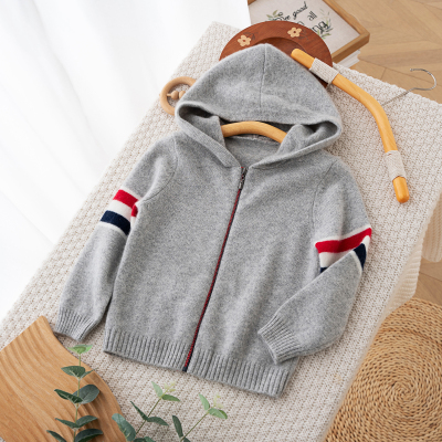 儿童纯羊绒衫男童宝宝毛衣拉链帽衫青少年针织外套线衫加厚英伦风