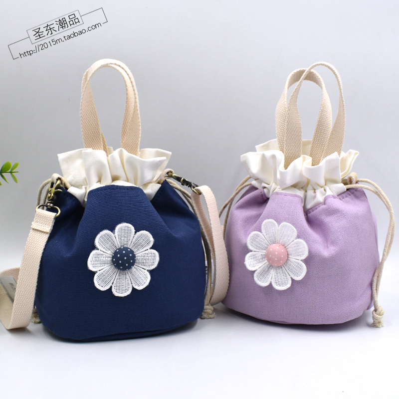 帆布可爱抽绳布艺水桶包