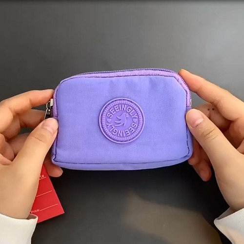 便携纯色帆布拉链零钱包