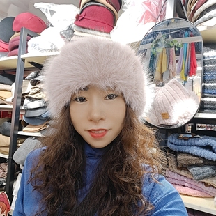 佳艺针织毛线百搭毛绒套头帽子女秋冬季保暖护耳大头围包头冷帽