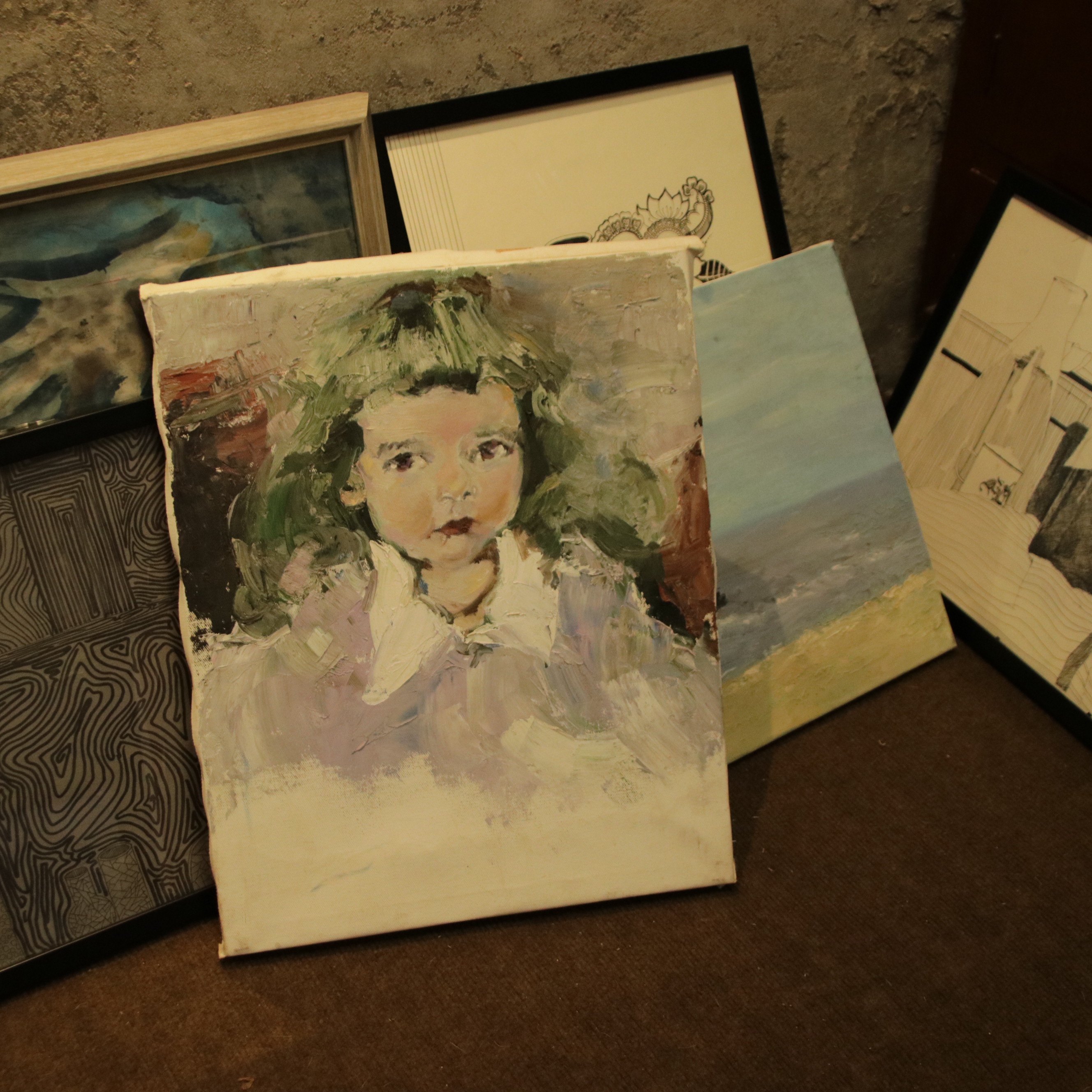 (已售罄)俄罗斯旅行带回中古vintage卷发小女孩油画原稿原作