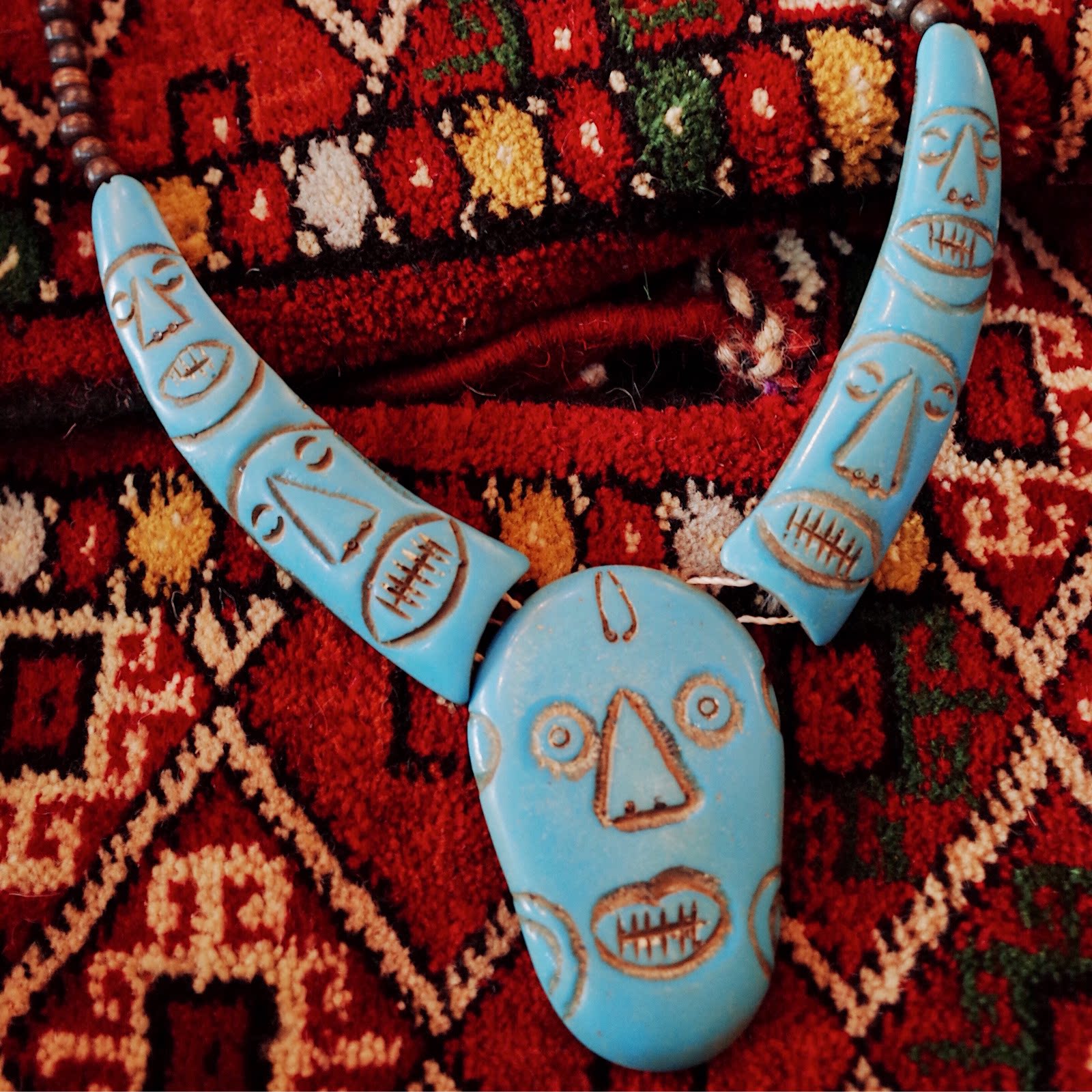 (已售罄)印度阿贾斯坦邦旅行带回村落手工雕刻怪异人脸项链