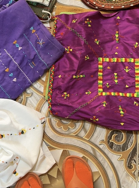 印度孤品手工彩色刺绣紫色纯真丝丝绸面料包单肩斜挎包装饰包