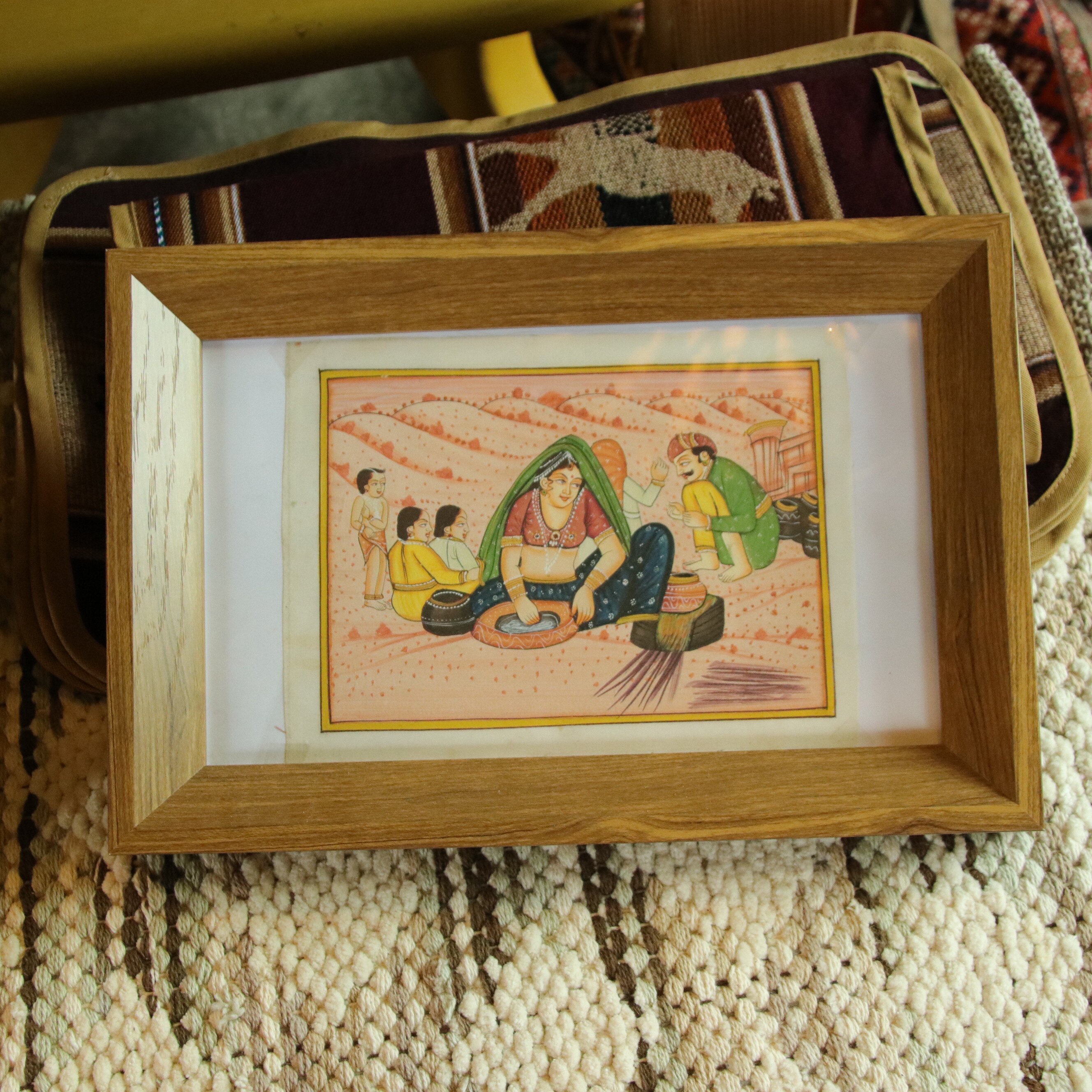 (已售罄)印度旅行带回孤品恒河边的印度女人手绘细密画原稿原作