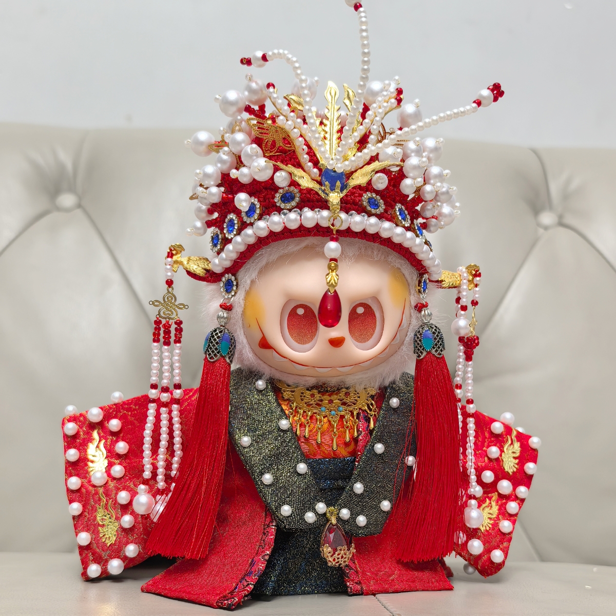 拉布布娃衣labubu婚服大红喜服古装衣服凤冠霞帔搪胶人偶17cm站姿