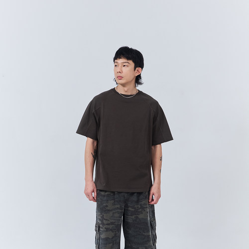 QUEENSHOP2026春夏新品男装剪接罗纹素面短袖上衣-深灰01099552