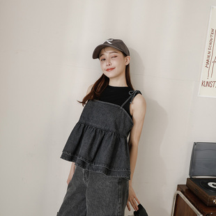 后排扣开衩绑带牛仔双层背心01098843 女装 QUEENSHOP 2025秋冬新品