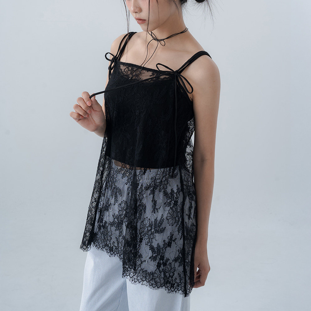 QUEENSHOP 2026春夏新品女装GINNY联名两件式蕾丝背心-黑01099884
