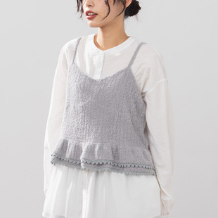 蕾丝下摆毛绒罩衫 女装 吊带背心灰01099420 2025秋冬新品 QUEENSHOP