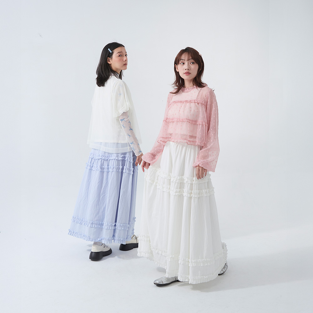 多层荷叶缇花伞摆蛋糕裙