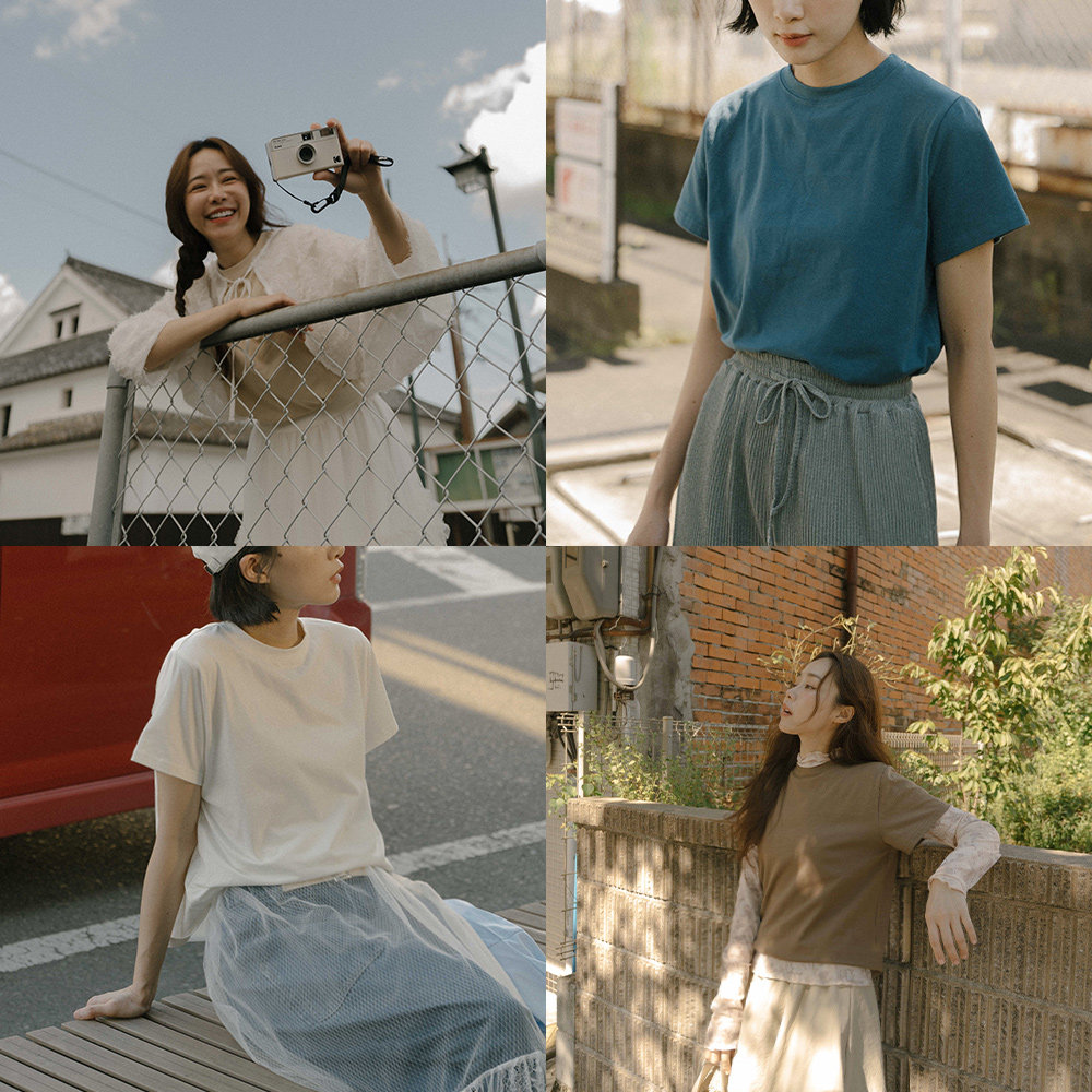 QUEENSHOP 2025秋冬新品女装简约素面棉感圆领短袖上衣