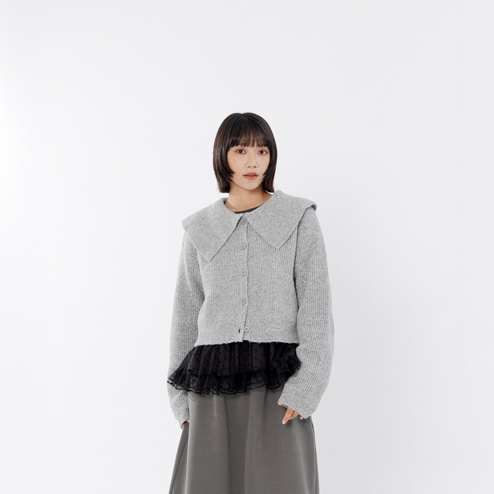大领片排扣设计短版针织毛衣