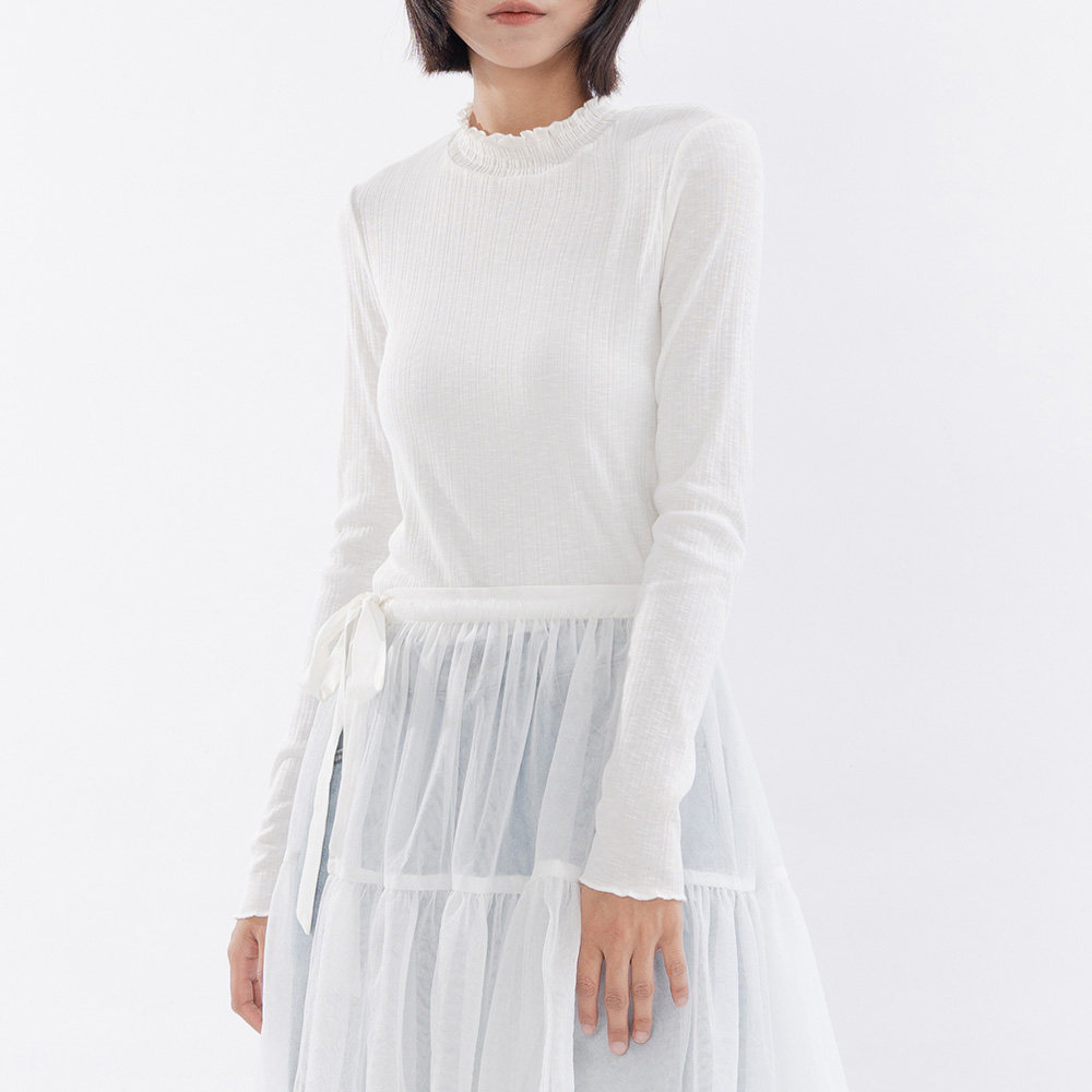 QUEENSHOP2025秋冬新品女装微透肤条纹木耳边高领上衣-白01099272,女装/女士精品,T恤,淘宝优惠券,粉丝福利购,淘宝优惠卷