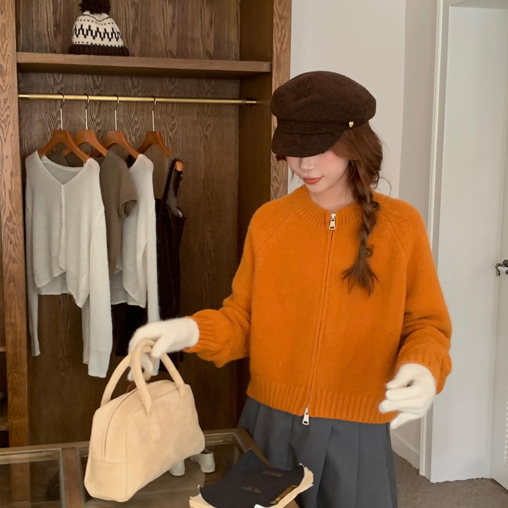 法式复古拉链针织外套