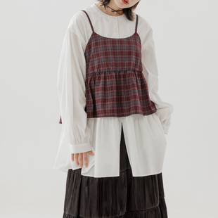 棉花糖复古格纹罩衫 女装 吊带背心01099373 2025秋冬新品 QUEENSHOP