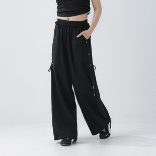 QUEENSHOP 2026春夏新品女装侧交叉绑带剪接设计棉裤长裤04020588