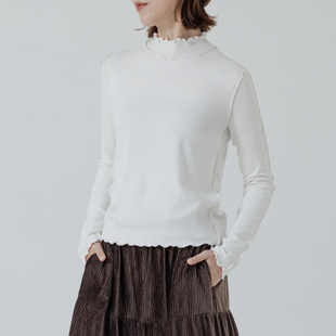 内磨毛木耳边高领上衣 女装 白01099261 2025秋冬新品 QUEENSHOP