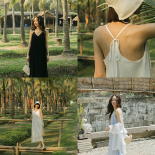 QUEENSHOP 立體直紋細(xì)肩綁帶長(zhǎng)連衣裙01086974 女裝 2025春夏新品